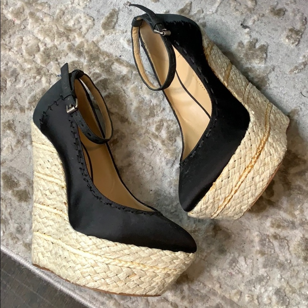 Giuseppe Zanotti Black Satin Wedges Size 38